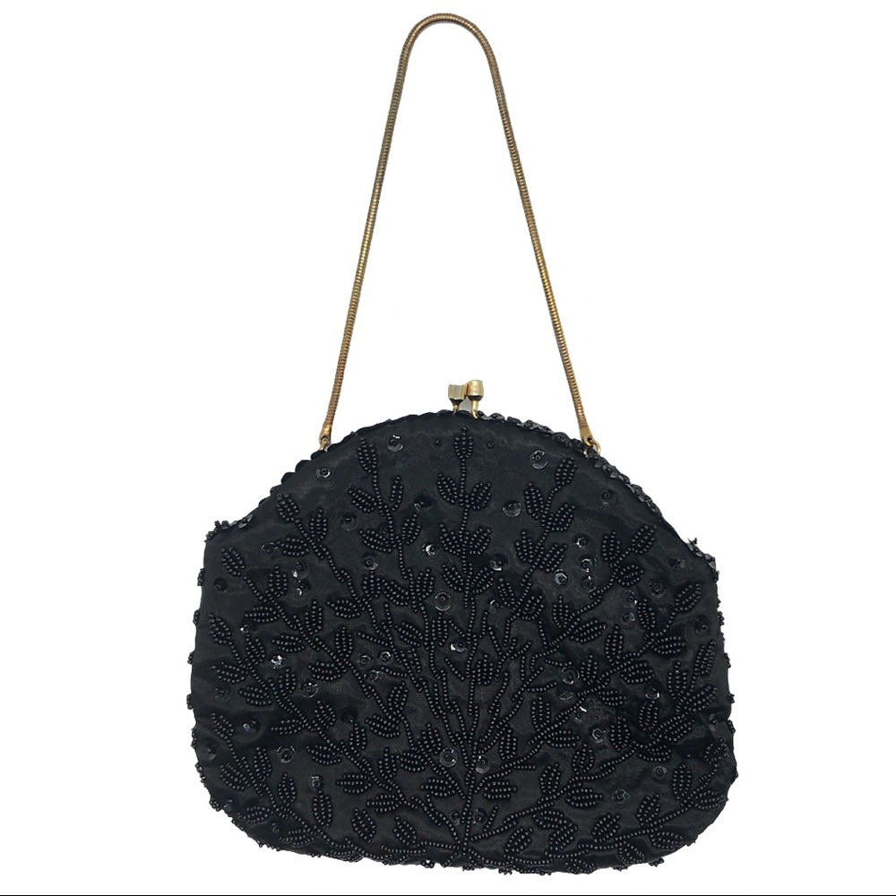 JEM Black Beaded & Sequin Purse | Handmade Vintage‎ Handbag